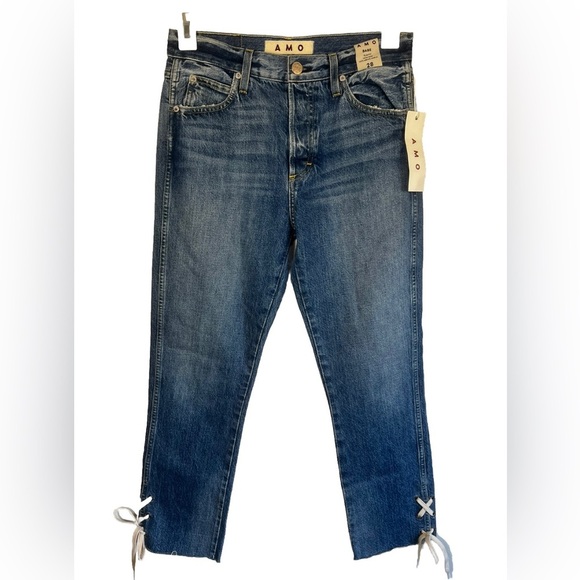 NWT AMO Babe Lace Up High Rise Ankle Slim Straight Jeans in Love Note Size 28 - Picture 5 of 8